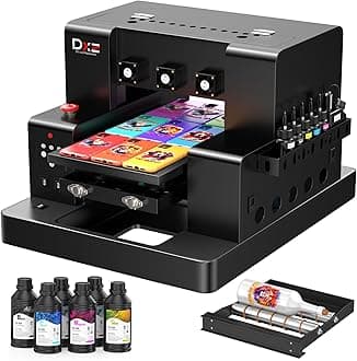 DXZ A3 UV Printer,Automatic L805 UV Flatbed Cylinder Printer with Varnish 100% Transfer Rate for Phone Case,Acrylic,Metal,Leather,Golf,Bottle,2-Year Ink Included