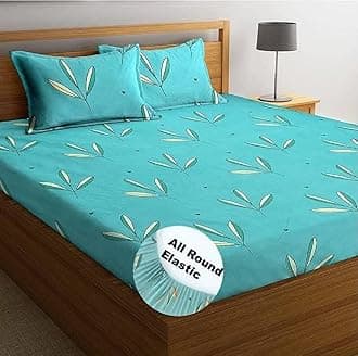 BSB HOME Premium 100% Microfiber Striped Elastic Fitted Bedsheets with 2 King Size Pillow Covers | Double|Queen Bed with All Around Elastic 180 TC Supersoft | Size - 78 X 72+10 inches | Parrot Green
