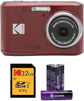 PIXPRO FZ45 Digital Camera (Red) Bundle with 32GB Class 10 UHS-I U1 SDHC Memory Card and AA High-Performance Alkaline Batteries (4-Pack) (3 Items)