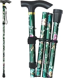 Folding Walking Stick 5 Tier Lightweight Adjustable Aluminum Walking Stick for Elderly Men Women Portable Walking Stick Ergonomic Handle on Wheels New Floral