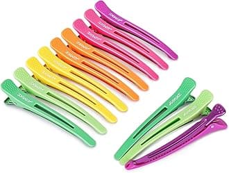 Neon Hair Clips, 12 Pcs Professional Sectioning and Cutting Clips for Hairdressers - 4.3" Long Duck Billed Rollers for Styling