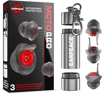 EarPeace Moto PRO Motorcycle Ear Plugs - Reusable Ear Plugs for Noise Reduction - Hearing Protection for Motorcycles, Motorsports, Touring, Commuting & Racing - 24dB Noise Canceling, Silver Case