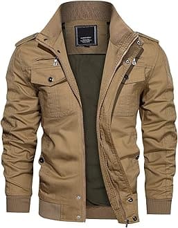 KEFITEVDMen's Military Bomber Jackets Cargo Work Jacket Casual Full Zip Coat Windbreaker