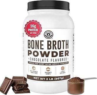 Chocolate Bone Broth Protein Powder - 100% Grass Fed Beef Bone Broth with 16g Protein & 13g Collagen per Serving - Great for Shakes & Hot Chocolate - Keto Friendly Low Carb & Non-GMO (42 Servings)
