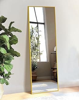 Standing Mirror Full Length Mirror,15" x 56" Large Floor Mirror with Aluminium Frame for Door Bedroom Bathroom Living Room(Gold)