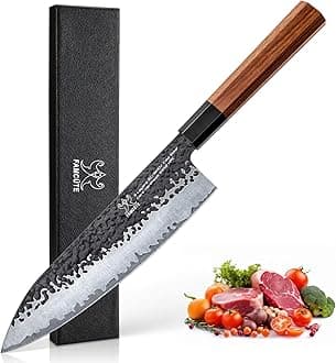 FAMCÜTE 8 Inch Japanese Gyuto Chef Knife, Hand Forged Kitchen Japanese Chef Knife, Rosewood Handle 3 Layer 9CR18MOV High Carbon Steel Blade Japanes Sushi Knife