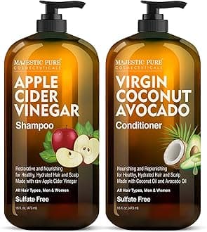MAJESTIC PURE Apple Cider Vinegar Shampoo and Avocado Coconut Conditioner Set - Restores Shine & Reduces Itchy Scalp, Dandruff & Frizz - Sulfate Free, for All Hair Types, Men and Women - 2 x 473 ml
