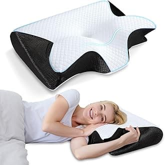 HOMCA Memory Foam Cervical Pillow, 2 in 1 Ergonomic Contour Orthopedic Pillow for Neck Pain, Contoured Support Pillows for Side Back Stomach Sleepers (Black)