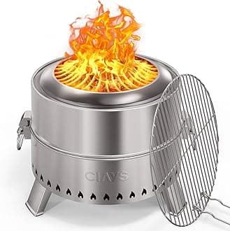 Ciays Smokeless Firepit, 17 Inch Fire Pit for Camping with Patented Technology, Portable Fire Pit for Outside with Steel Grill Rack, Fire Poker, and Bag, Easy Setup and Storage, Wood Burning