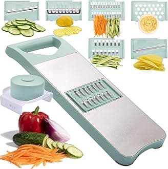 NACOLUS 6-Blade Mandoline Slicer with Slide-On Hand Guard - Vegetable Slicer, Potato/Onion/Garlic Slicer, Kitchen Grater(Multi-Color) (Seafoam green, 6-in-1)