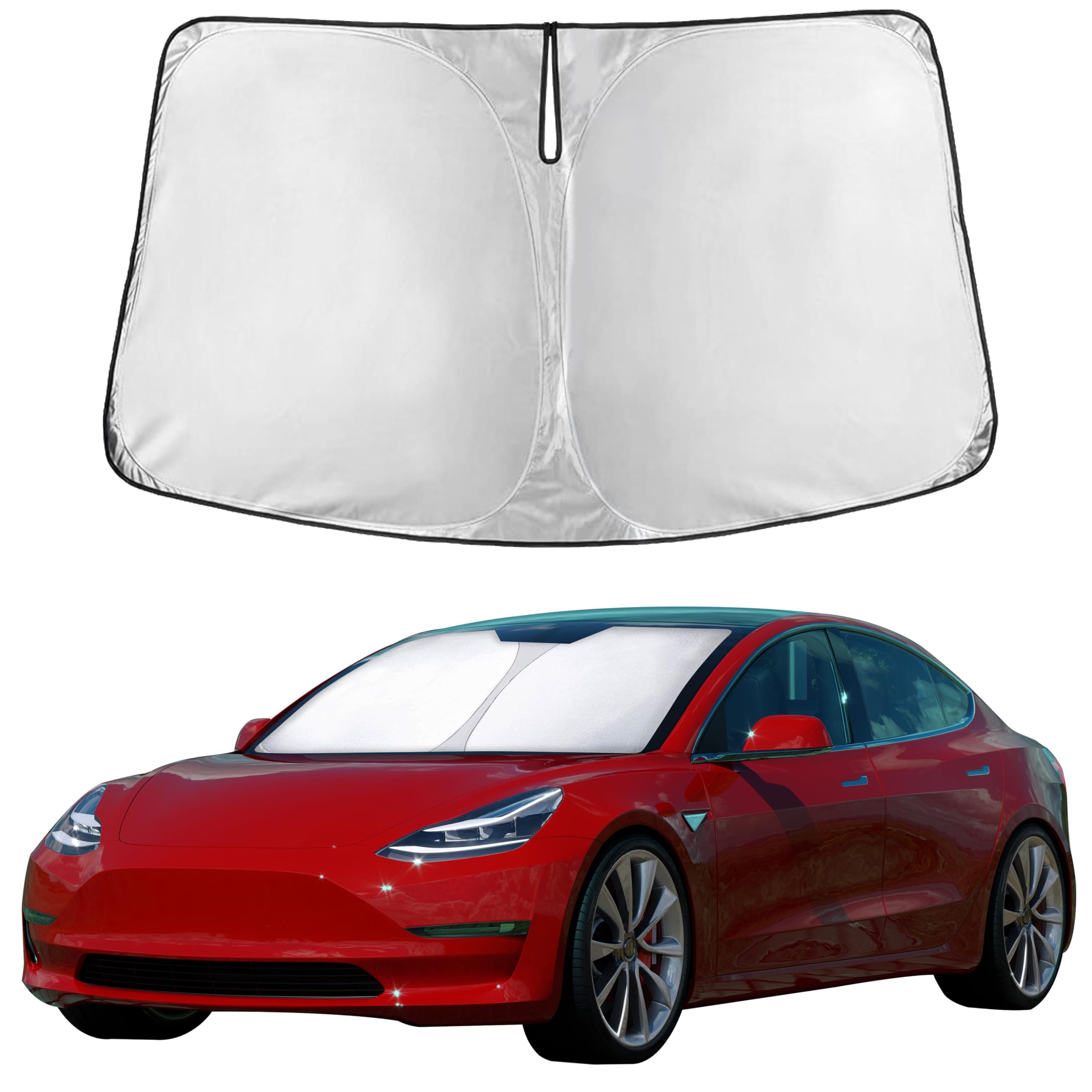 EcoNour Windshield Sun Shade for Tesla Model 3/Y 2017-2026(Fit Model Y Juniper 2025-2026/Model 3 Highland 2024)Upgraded Foldable Sunshade, Window Sun Visor Protector, Blocks UV Rays Keep Your Car Cool