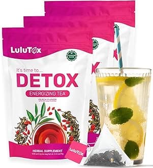 LULUTOX Detox Tea - Herbal Blend with Dandelion, Ginseng, and Ginger - Supports A Healthy Weight, Digestive Health - Vegan, All Natural, Laxative-Free - Peach Flavor (3 Pack x 28 Servings)