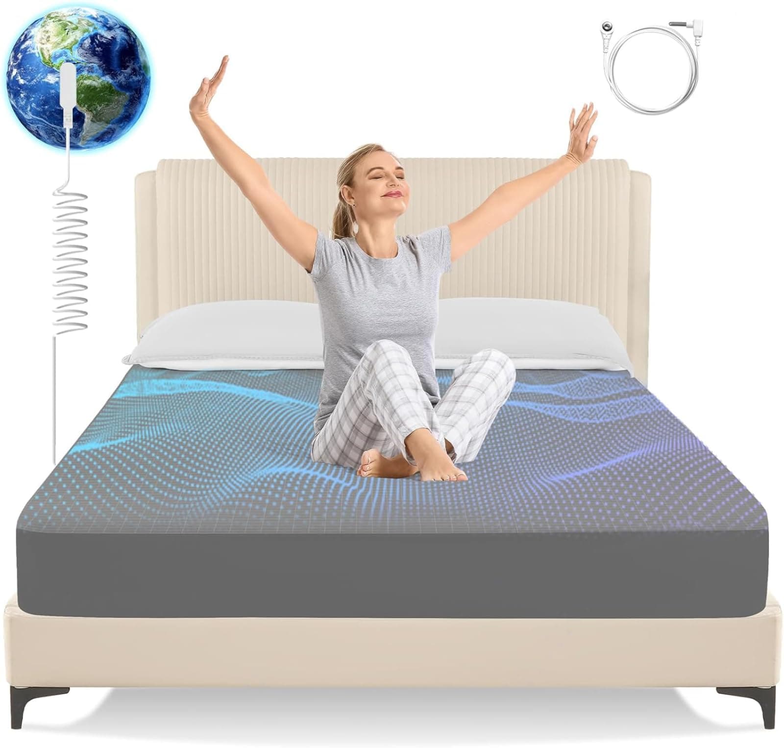 Grounding Sheets Queen Size, Earth Grounded Fitted Bed Sheet with 10% Pure Silver Fiber + 90% Organic Cotton, for Improved Sleep & Wellness (Dark Gray, Queen - 80"x60"x15")