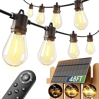 addlon 54FT Solar String Lights Outdoor Waterproof with USB Charging & Remote Control - Dimmable Solar Power Patio Lights with 26 LED Bulbs for Porch, Garden, Yard, Market, Bistro - Lasts 20+ Hrs