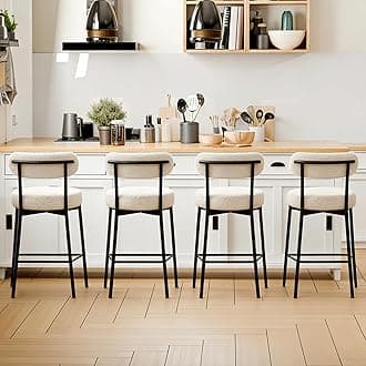DYHOME Bar Stools Set of 4, White 28 Inches Counter Height Bar Stools with Back,Mid-Century Modern Boucle Bar Chairs for Kitchen Island,Dining Room,Pubs,Club