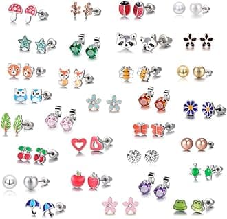 30 Pairs Stainless Steel Mixed Color Cute Animals Fox Heart Star Ladybug Bee Fro
