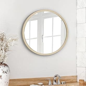 Americanflat 51 cm Dark Oak Framed Round Mirror for Wall - Circle Mirror for Bedroom, Entryway, Bathroom, and Living Room Wall Decor - Wall Mirror with Hanging Hardware Included