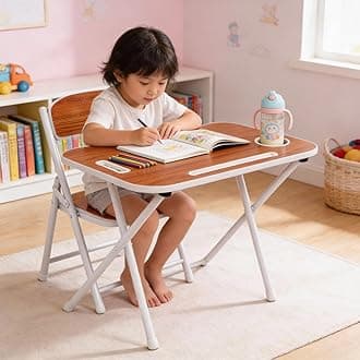The Tickle Toe Foldable Study Table and Chair Set for Kids | Engineered Wood & Metal Frame | Compact Desk for Toddlers Age 2-5 | Portable Learning Table | Walnut Brown | Made in India