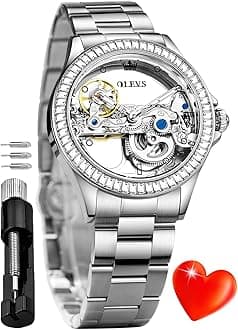 OLEVS Automatic Watch for Women Luxury Diamond Rose Gold Ladies Self Winding Mechanical Ceramic Wrist Watch Love Heart Date