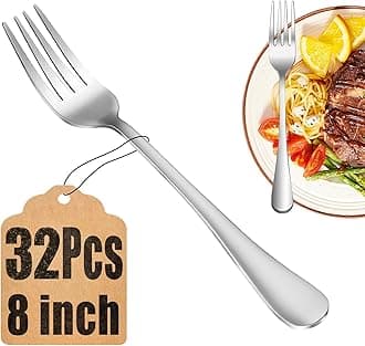 32 Piece Dinner Forks Set, Food-Grade Stainless Steel Silverware Forks, Cutlery Fork, Metal Fork for Home, Kitchen or Restaurant, Mirror Polished, Dishwasher Safe - 8 Inch