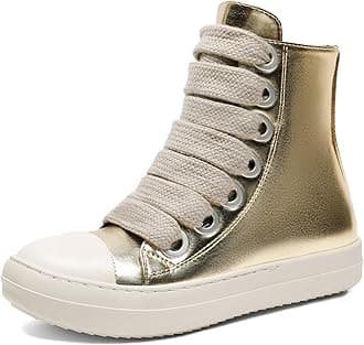 MOFEEDOUKA Womens High Top Sneakers Thick Shoe Laces PU Leather Comfort Platform Walking Shoes with Zipper