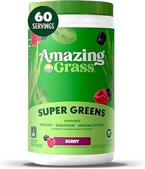 Amazing Grass Greens Blend Superfood: Super Greens Powder Smoothie Mix with Organic Spirulina, Chlorella, Beet Root Powder, Digestive Enzymes & Probiotics, Berry, 60 Servings (Packaging May Vary)