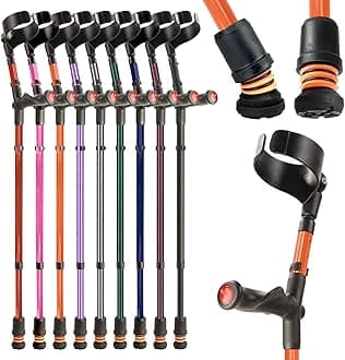 Flexyfoot Shock Absorbing Comfy Grip Double Adjustable Crutch - Improves Safety, Improves Grip, Reduces Shocks & Jarring – Right Handed - Orange
