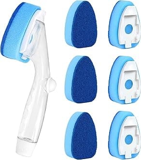 Dishwand Refills Soap Control Handle,6 Heavy Duty Dish Wand Sponge Heads,Non Scratch Scrubbers Replacement Refill Brush Dispenser,Dishwashing Scrub for Sink Non-Stick Kits Dishwasher Cleaning
