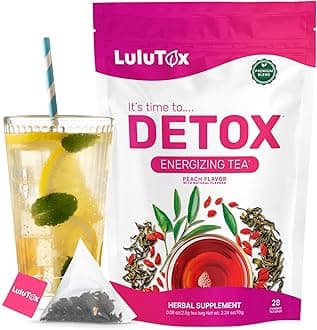 LULUTOX Original Detox Tea - Herbal Blend with Dandelion, Ginseng, and Ginger - Supports A Healthy Weight, Digestive Health - Vegan, All Natural, Laxative-Free - Peach Flavor (28 Servings)