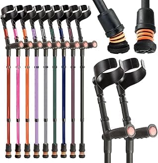 Flexyfoot Shock Absorbing Soft Grip Double Adjustable Crutches - Improve Safety, Improve Grip, Reduce Shocks & Jarring – Pair - Black