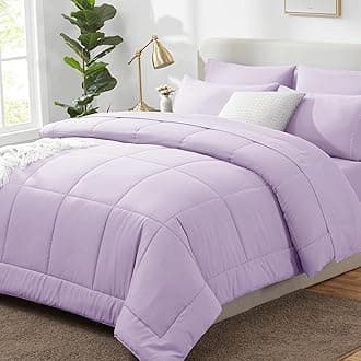 CozyLux Queen Comforter Set Lavender, 7 Pieces Bed in a Bag, Light Purple Comforters Queen Size, All Season Bedding Sets with Stitch Quilted Comforter, Flat Sheet, Fitted Sheet, Pillowcases