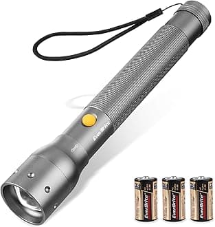 Ultra Bright Tactical Flashlight, 900 Lumen Zoomable Adjustable Focus, 3 Light Modes, Heavy-Duty Aluminum Torch for Hurricane Supplies Camping, Includes 3C Alkaline Batteries-Gray