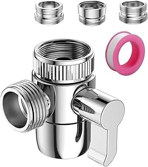 Faucet Diverter Valve with Aerator, 3-Way Diverter Valve for Hand Held Shower, Sink Faucet Splitter for Kitchen and Bathroom, with 55/64'', 15/16'', G1/2” Adapters