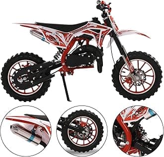 50cc 2-Stroke Kids Dirt Bike, Pocket Gas Motorbike, Off Road Gas Power Mini Pocket Motorcycle with Front Rear Disc Brakes, Mini Dirt Scooter Bike Pocket, Racing Max Speed 40km/H (Red)