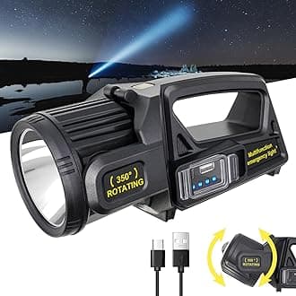 3000000 Lumens Spotlight, 9 Modes Rechargeable Led Spotlight Flashlight with 350° Rotate Head, Super Bright Spot Lights Outdoor Handheld, Waterproof Solar Flashlight for Emergencies, Large