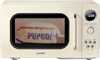 COMFEE' Retro Microwave Oven, Small Microwave with 6 Auto Menus, 0.9 cu.ft Countertop Compact Microwave with Multi-stage Cooking, Mute Function, LED digital, Apricot/900W, CMO-MMP02AA(AT)