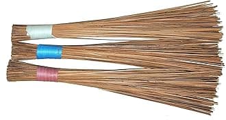 Coconut Fiber, Wood Coconut Fiber Broomstick for Wet Floor, Garden, Outdoor Cleaning Brooms Pack of 3, Brown