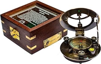 SAILOR'S ART Hatton Garden London Antique Brass Sundial Watch Compass Box with Wooden Box, Antique Items, Direction Compass