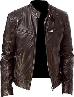 Mens Stand Collar Leather Jacket Casual Biker Motorcycle PU Jackets Slim Fit Motorcyle Lightweight Coat