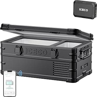 ICECO APL20 12V Refrigerator with Battery, 21 Qts Aluminum Portable Freezer, Car Fridge with SECOP Nano Compressor, -4℉~68℉,Electric Cooler Powered by AC/DC or Solar, Refrigerator for Vehicles
