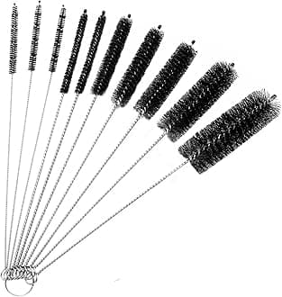 Bottle Cleaning Brushes, 10 Inch Upgrade Nylon Tube Brush Set, Straw Cleaner Brush Kit for Narrow Neck Bottles Cups with Hook, Lab Clean, Cup, Pipes, Set of 10PCS by AORZOV (Black, 10 inch)
