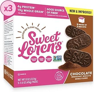 Sweet Loren's Vegan Breakfast Biscuits | Chocolate | 4g Protein, 19g Whole Grains | Plant Based, Gluten Free, Dairy Free, Nut Free Snacks | 3 Pack (45 Total Biscuits, 1.6 ounce each)