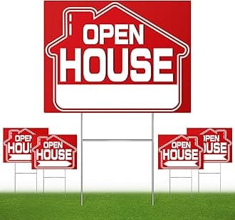Open House Signs (5 Pack), 16" x 12" Double-Sided Yard Sign With Metal H Stakes, Real Estate Property Sale Directional Arrows, Weather-Proof