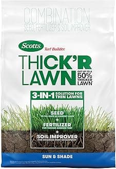 Turf Builder Thick'R Lawn Sun and Shade, 12 lb. - 3-in-1 Solution for Thin Lawns - Combination Seed, Fertilizer and Soil Improver for a Thicker, Greener Lawn - Covers 1,200 sq. ft.