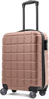 AVIOAtlas Cabin Suitcase - Lightweight Double-Wheel Luggage Bag w/Combi Lock, 3 Internal Pockets, Telescopic Handle w/ 3 Heights - Durable ABS Hard Shell, Rose Gold, 52 x 35 x 20cm, Modern