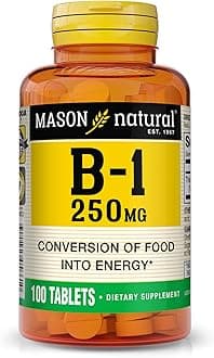 MASON NATURAL Vitamin B,1 Thiamine 250 mg, 100 Day Supply Dietary Supplement, Easy,to,Swallow Tablets, Support Energy Production & Healthy Metabolism