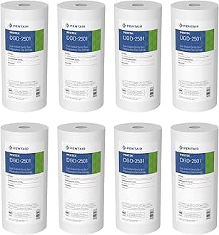 Pentek Pentair DGD-2501 Big Blue Sediment Water Filter, 10-Inch, Whole House Heavy Duty Dual-Gradient Density Spun Polypropylene Replacement Filter Cartridge, 10" x 4.5", 1 Micron, Pack of 8