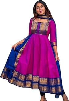 DOSPAROElegant Zari Jacquard Weaving Gown with Lace Border Dupatta – Traditional Indian Ethnic Wear for Weddings, Festivals, and Special Occasions