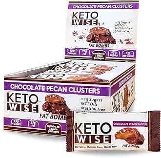 Keto Wise Fat Bombs Pecan Clusters, 16Count Box, 18 Ounce , Chocolate Pecan Clusters, 18 Ounce