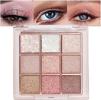 Pink Nude Glitter Shimmer Sparkle Eyeshadow,9 Colors Light Glitter Eye Shadow,Long Lasting Waterproof Natural Eyeshadow Palette,sombras para ojos